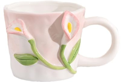 3D Flower Ceramic Mug - Handmade Hydrangea Coffee Mug 340 ml, Artistic Floral Pattern with Design, Multifunctional Handmade Art Design for Hot Drinks | Cute Home, B