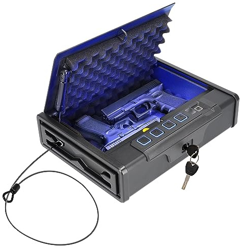 Brihard Cassaforte portatile per pistola e oggetti di valore, protezione armi - lettore di impronte digitali, tastiera retroilluminata, cavo in acciaio