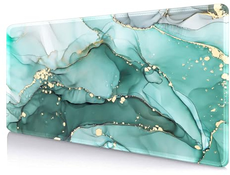 IMAYONDIA Teal Turquoise Marble Desk Mat, Abstract Swirls Cute Desk Pad, Modern Green Ink Art Large Gaming Mouse Pad Mousepad for Desks, Aesthetic Desktop Laptop Mat, Gift for Women Men