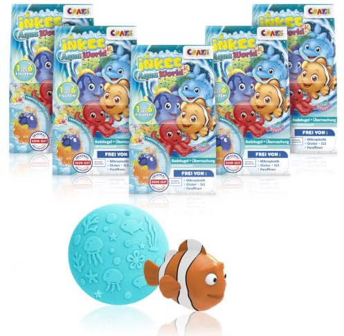 INKEE Aqua World 5er Pack - Badebomben Kinder mit Überraschung – 5 Badekugel für Kinder mit Spielzeug Figur, Badebombe Mädchen Geschenk
