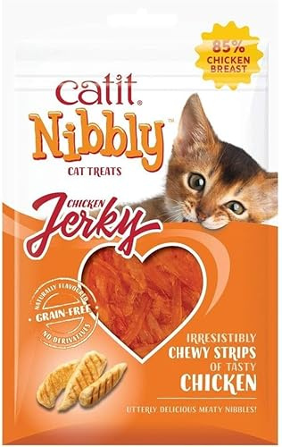 Catit Nibbly Jerky Snack seco Saludable para Gatos, Tiras de Pollo masticables, Pollo, 30g (Paquete de 6)