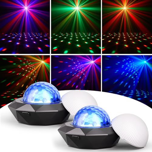 Discokugel,SEBRUANC Mini Discolicht Partylicht,500mAh Eingebauter Akku USB C Musikgesteuert licht DJ Kugel Ball mit Nachtlicht für Parties Kinder Geburtstag Weihnachten Geschenk 2 PCS