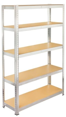 STI Scaffale Metallo 180x120x45cm Portata 875kg(175kg a ripiano) Zincato a caldo 5 ripiani con pannelli MDF alta portata scaffale cantina garage bancone