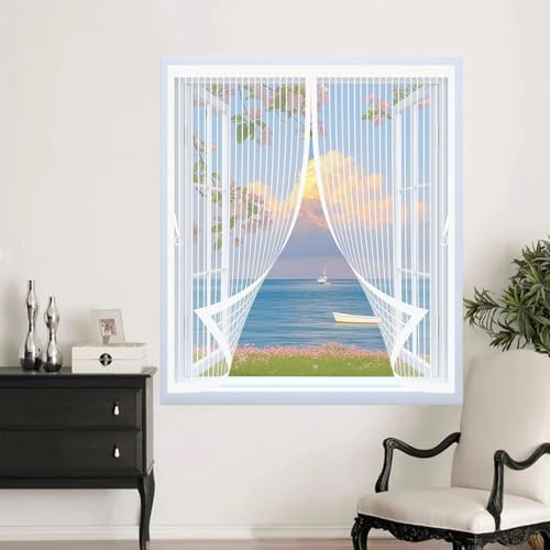 Fliegengitter Fenster 106 x 86 cm Ohne Bohren mit Starken Magneten Selbstschließend, Kratzfest, Stärkere Magneten Magnet Fliegengitter Fenster für Alle Türen Und, Weiß