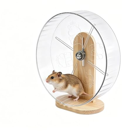 Rueda Pequeña De Madera para Hámster De 8 Pulgadas,Rueda Silenciosa para Correr para Hámster con Soporte,Suministros para Mascotas Ejercicio Spinner,para Jaula, Hábitat, Recinto, Animales, Conejo