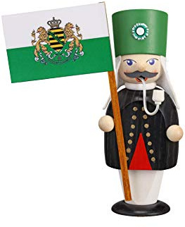 Seiffener Volkskunst | Räuchermann Erzgebirge | Kleine Gesellen 16 cm | Räuchermännchen | Original Erzgebirgische Volkskunst | 12267 | Bergmann mit Fahne