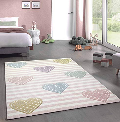 CARPETIA Kinderteppich Kinderzimmerteppich Babyteppich Mädchen mit Herz rosa lila grün blau Größe 120x170 cm