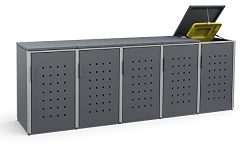 MEISTERBOX – 5er Mülltonnenbox Mülltonnenverkleidung mit Klappdach - 120L - Korpus & Dach Anthrazit/Pfosten Signalgrau
