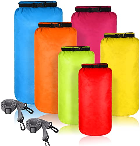 Set de 6 Bolsas Secas Impermeables Combinación de Sacos Estancos Herméticos Ligeros 20 L 15 L 10 L 8 L 5 L 3 L Correa de Hombro Ajustable Larga para Kayak Navegar Senderismo Cámping (Color Brillante)