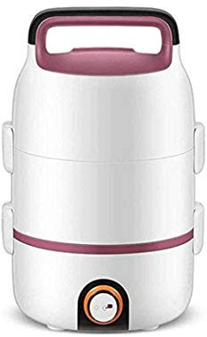 SMSOM Electric Food Heater, 2L Portable Lunch Box with Stainless Steel Bowl and Plate, 3 Layers Stainless Steel Inner Pluggable Food Steamer for Office and Home