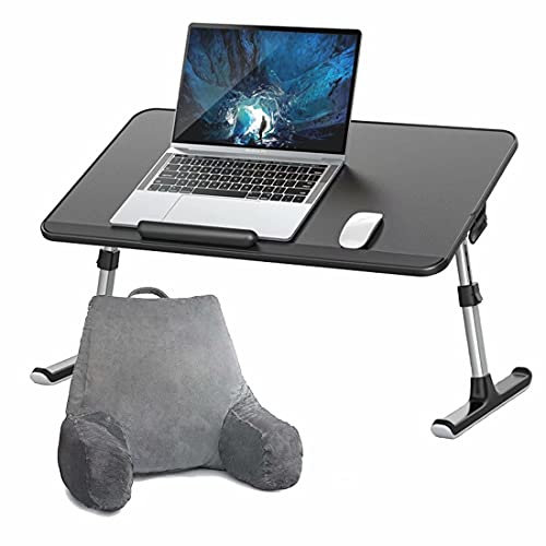 HGTRH Betttisch Laptop Höhenverstellbar, Tragbar Laptoptisch Faltbare Tischplatte Aus PVC-Leder Rodelfüße Leicht Bewegen Mit Weichem Und Bequemem Kissen Für Arbeitszimmer Und Büro