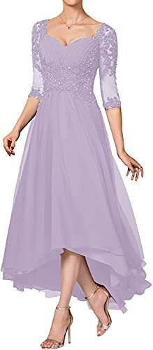 KURFACE Lace Applique Mother of The Bride Dress A Line Half Sleeves Prom Evening Party Gowns Lilac UK24