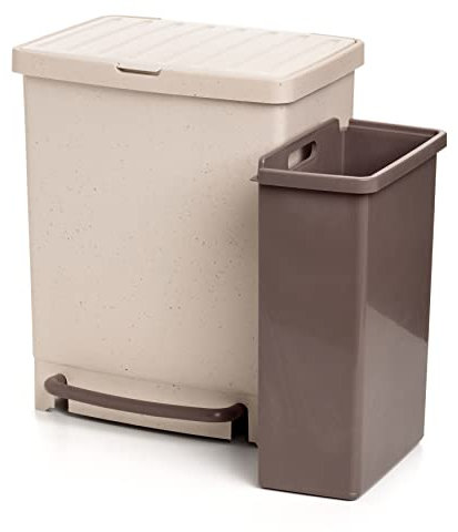 TATAY Recycling Kitchen Bin with Pedal 25L | 2 Compartments (17L + 8L) | Indoor and Outdoor Use | Fits 30L Bags | 100% Recycled BPA-Free Plastic | 33.5x31x42 cm, Ecohome