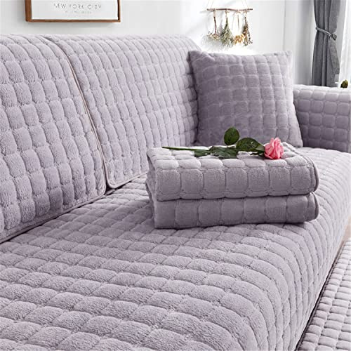 SYLC Sofa überzug Dicker Plüsch Schonbezug Sofabezug Gesteppte Sofa Sitzkissen Couchbezüge rutschfeste Sofaschoner Vor Haustieren Winter (Grau,90 × 160 cm)