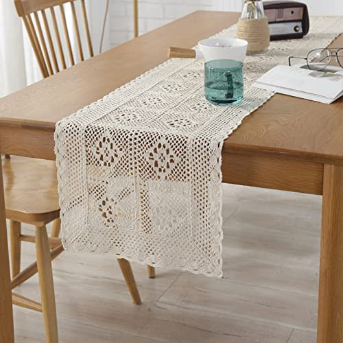 Beige Makramee Tischläufer Gewebte Häkelspitze Vintage Tischdecke Boho Hochzeit Mitteldecke Tischband Deko für Hochzeit, Brautdusche, Esstisch Dekor (40*180cm)