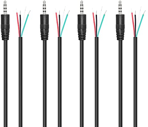 RIIEYOCA Ersatz-3,5-mm-Stecker auf blankes Kabel, offenes Ende, 1/8 Zoll TRRS, 4-poliges Stereo-Audiokabel für installierte Audiogeräte oder Reparatur von Kopfhörer-Mikrofonkabeln, 1 m (4 Stück)