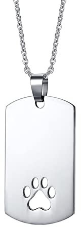 KnBoB Charm Kette Anhänger, Silber Halskette Hund Pfote Hundemarke Edelstahl Ketten für Herren 48 CM