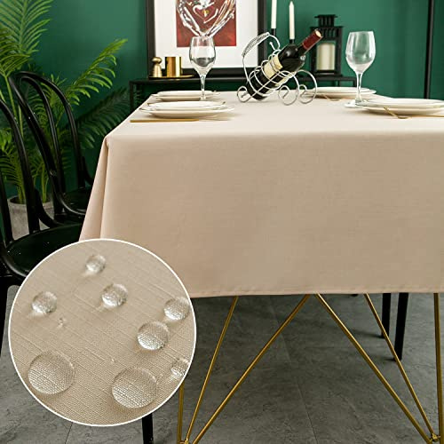 Yeahshion Tischdecke Rechteckig Schmutzabweisend, Beige 140 x 240 cm, Polyester-Leinen-Effekt, wasserdichte Tischdecke für Tisch, Esszimmer, Restaurant, Schutz (Beige, 140 x 240 cm)