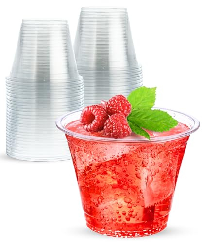 9 oz Clear Plastic Cups, 50 Pack 9oz Plastic Cocktail Party Cups, Disposable Wine Glasses Small Drinking Cups for Wedding, Punch Cup, Reusable Food Safe
