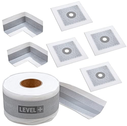 LEVEL PLUS Bandset Dichtset Dichtband, Elastische Zone, Dichtecken Ausdehnbar, Wandmanschetten, Abdichtung für Innen Außen, Bad, Balkone Set EZ4
