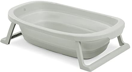 hauck Wash N Fold M, Bañera Plegable Bebé, Bañera Portátil Bebé para Recién Nacidos hasta 16 kg, Tapón Térmico, Bañerita Bebe, 80 x 48 x 25 cm, Gris