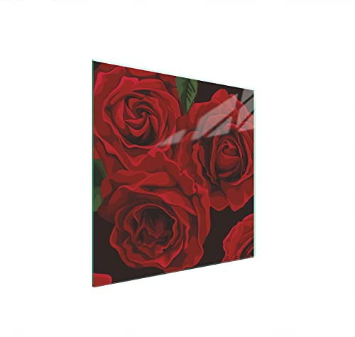 DarHuas Herdabdeckplatte 50x52 cm 1-teilig Ceranfeldabdeckung Induktion Herdschutz Spritzschutz Glasplatte Deko Schneidebrett aus Gehärtetem Glas, Rosen Rot