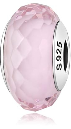 Charm Barbie Murrina Cristal Murano Rosa de plata 925 - Les Folies para Pandora, Plata de ley Vidrio templado, Circonita cúbica