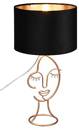 Reality Leuchten Tischleuchte Mary R51221002, Metall goldfarbig, Schirm Stoff Schwarz/goldfarbig, exkl. 1x E27