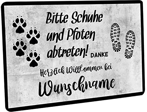 Fußmatte personalisiert - robuste, rutschfeste Fussmatte für Außen & Innen - waschbare Schmutzfangmatte - Fußabtreter Türmatte für aussen & an der Haustür - 60x40cm - Bitte Schuhe und Pfoten Hell