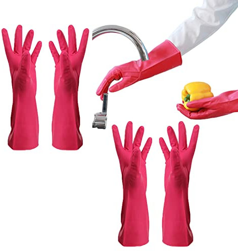 BAMFY Antidérapant Gants Vaisselle 3 Paires Gants Menage Cuisine Nettoyage Réutilisable Gant De Menage for Le Ménage (Color : Rouge, Size : M)
