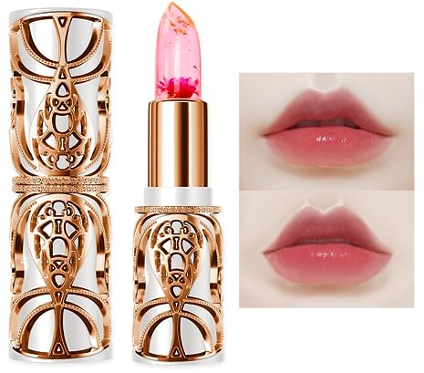 Crystal Flower Jelly Lippenstift,Flower Jelly Lipstick Temperaturänderung,Gelee Lippenstift Farbwechsel,Langanhaltender Lippenstift Mit Blume Im Inneren Des Lippenbalsams Magic Color Change Lipgloss
