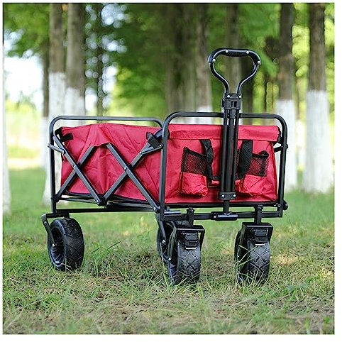 WYJRO Bollerwagen Faltbar 80L,Garten Handwagen Faltbar Breite Reifen Transportwagen Mit Seitentasche Getränkehalter Verstellbarem Griff,Bis 55 Kg Tragkraft