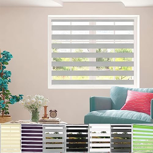 Dachfenster Rollo Verdunkelungsrollo, 70x250cm Dachfenster Verdunkelung Sonnenschutz Rollo für Fenster, Zebrarollo Seitenzugrollo mit Bohren Klemmfix für Fenster und Tür, Hellgrau