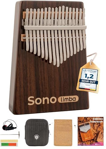 Sonodrum Kalimba Sonolimba mit 17 Schlüsseln in C - Dur aus Rosenholz - Daumenklavier inkl. Set mit Liederbuch, Schutztasche, Stimmhammer und weiteres. Kalimba Instrument für Kinder und Erwachsene.