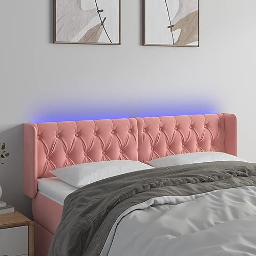 CKioict Betthaupt Wandkissen Bett Bettkopfteil Schlafzimmer LED Kopfteil Rosa 147x16x78/88 cm SamtGeeignet für Schlafzimmer, Gästezimmer, Schlafsaal