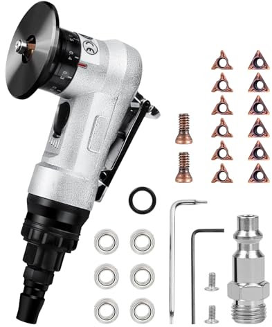 Pneumatic Chamfering Tool Handheld, Mini Aluminium Alloy Air-Powered Chamfering Machine Trimming, 45° Arc Corner with 1/4 Inch Air Inlet for Metal Wood Deburring Beveling (C&R Angle Blades)