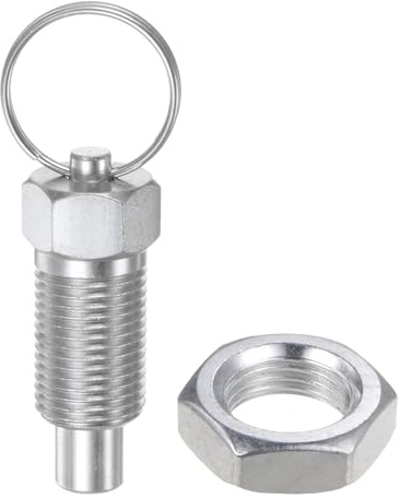 sourcing map Spring Plunger with Pull Ring M16x1.5 Thread Size 0.96 Thread Length Pin Dia.10mm Flat Head Carbon Steel Non-Locking Retractable Index Plunger for Industrial Equipment