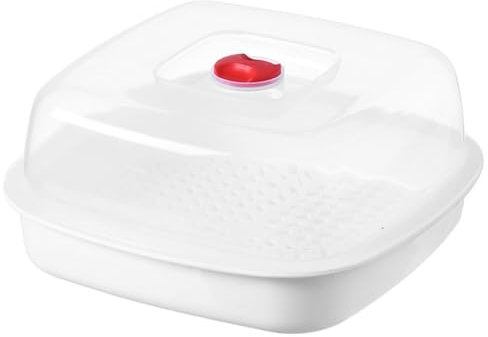 IMIKEYA Microwave with Lid, Vegetable Heating Bao Bun Square Drain Basket Food Storage Plate Kitchen Microwave Cookware Supplies