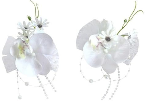 Whakano 2 Stück Weiß Blume Ansteckblume Armband,Phalaenopsis Handgelenksblume Corsage Set,Handgelenk Corsage Hochzeit,für Braut Brautjungfer Gäste Herren Damen Party Taufe Dekoration