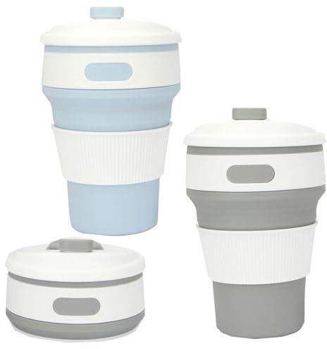 Confezione da 2 tazze pieghevoli da viaggio, per bevande calde, riutilizzabili, tazze da caffè pieghevoli con coperchio, tazze pieghevoli per viaggi, per picnic, escursionismo, campeggio, viaggi,