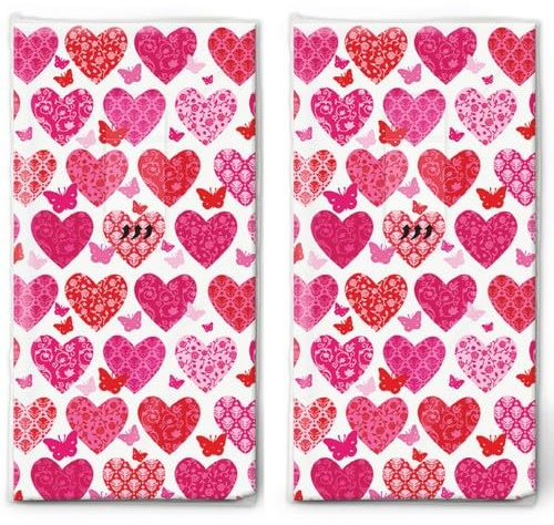 20 einzelne Taschentücher Hochzeit Herzen, Herzen, Herzen. 2 Packungen mit 10 einzelnen Papiertaschentücher bedruckt als Geschenk.
