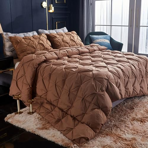 Piumino con Piume Pizzicate Piumino Queen Size per Tutte Le Stagioni Inserto Piumino da 850 Gradi di Riempimento Soffice Piumino Leggero Calore Piumino Fodera Deflettore Premium,Brown-200x230cm