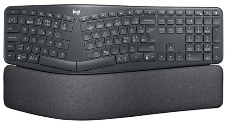 Logitech Ergo K860 kabellose ergonomische Tastatur – Geteilte Tastatur, Handballenauflage, Bluetooth und USB-Verbindung, für Windows/Mac, Skandinavisch QWERTY-Layout - Graphit [Bulk]