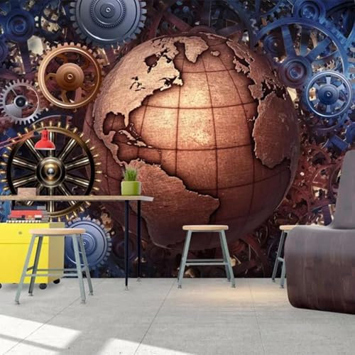 MIXUEXUNLU Mural Wallpaper 3D Three-Dimensional Mechanical Gear Earth Restaurant bar ktv Background Wall Painting Home Decoration Mural