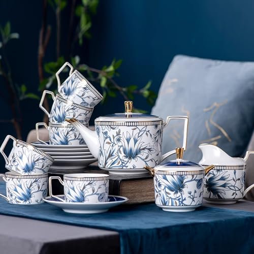 JHHNCVBC 11/15 Piezas de Tazas de Porcelana China con Bandeja, platillo, Juegos de té de cerámica Inglesa, cucharas a Juego, Juego de té de la Tarde, Taza de café