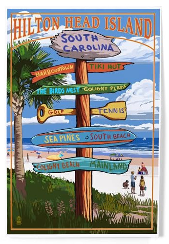 Lantern Press 8x12 Inch Art Print Wall Decor, Hilton Head Island, South Carolina, Destinations Sign