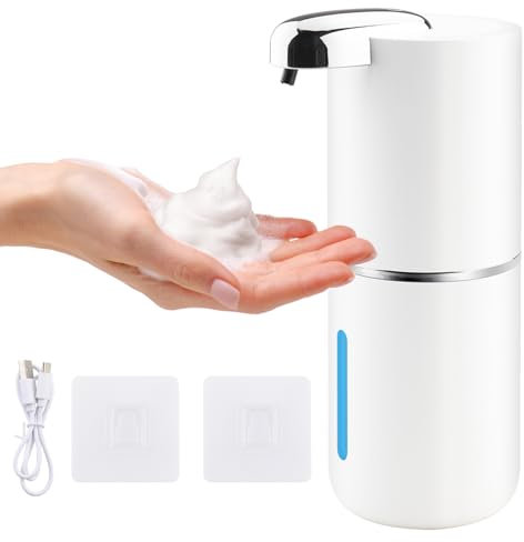 Foydream Seifenspender Automatisch, 380 ML Elektrischer Schaumseifenspender mit Sensor,USB Wiederaufladbar Berührungsloses Seifenspender für Bad,Küche,Büro Weiß