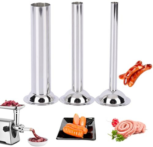 3 Piezas Embutidora de Chorizos, Tubos De Embudo de Salchichas Ø 12 mm/19 mm/32 mm, Tubos de Relleno de Salchichas, Salchicha Embutido de Acero Inoxidable, para Picadora de Carne Tamaño 5
