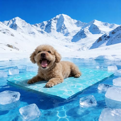 Pawtasy Kühlmatte für große Hunde, Kühldecke mit ungiftigem Gel, selbstkühlende Hundekühlmatte, extra dick, wasserdicht und langlebig - L 90 x 50 cm