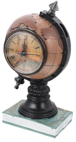Zerodeko Künstlerisches Uhrornament Aus Hochwertigem Im Retro-Stil Mit Klarer Und Großer Skala Als Nachttischuhr-dekor Und Wohnuhr-Ornament Für Wohnzimmer Küche Und Büro, Erdkugelförmig Als